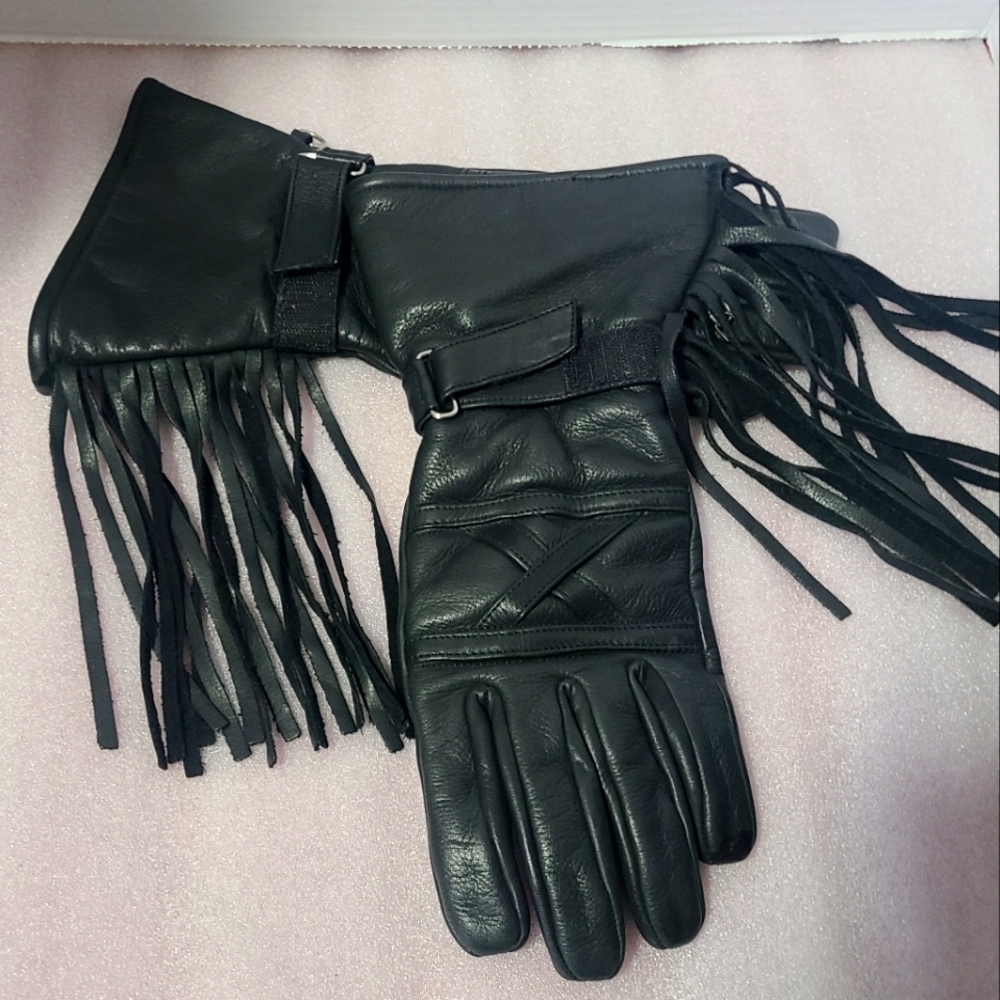 BLACK FRINGED WOMEN'S MOTORCYCLE GLOVES SIZE SMALL